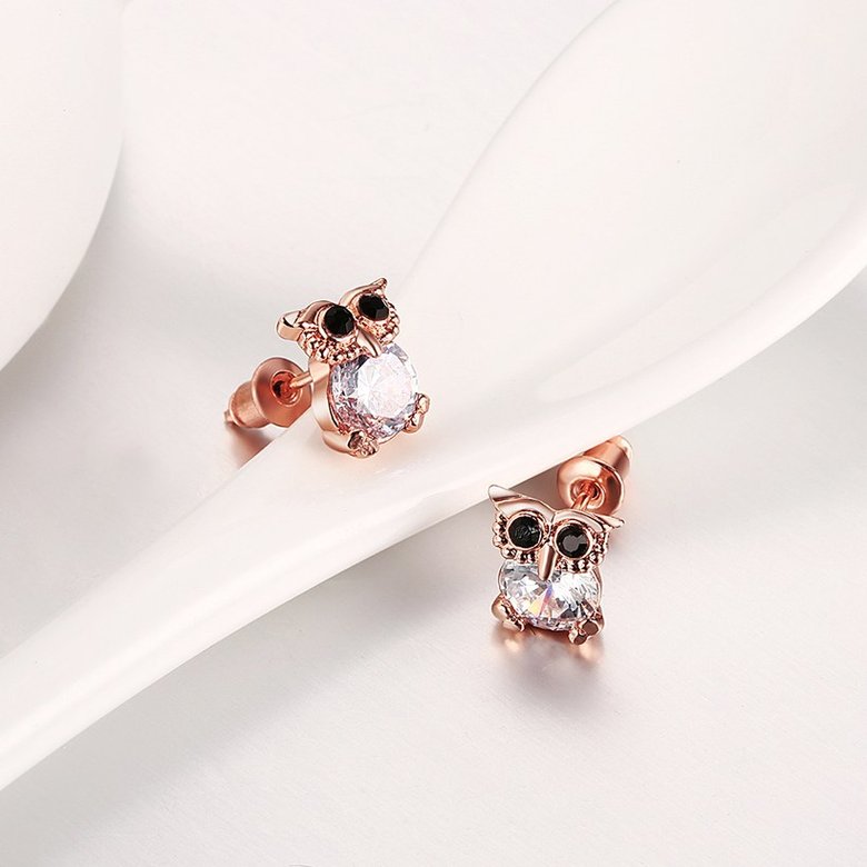 Wholesale Fashion hot sale rose gold zircon earrings women's wild small fresh European and American cute owl earrings wedding jewelry gift TGGPE211 3