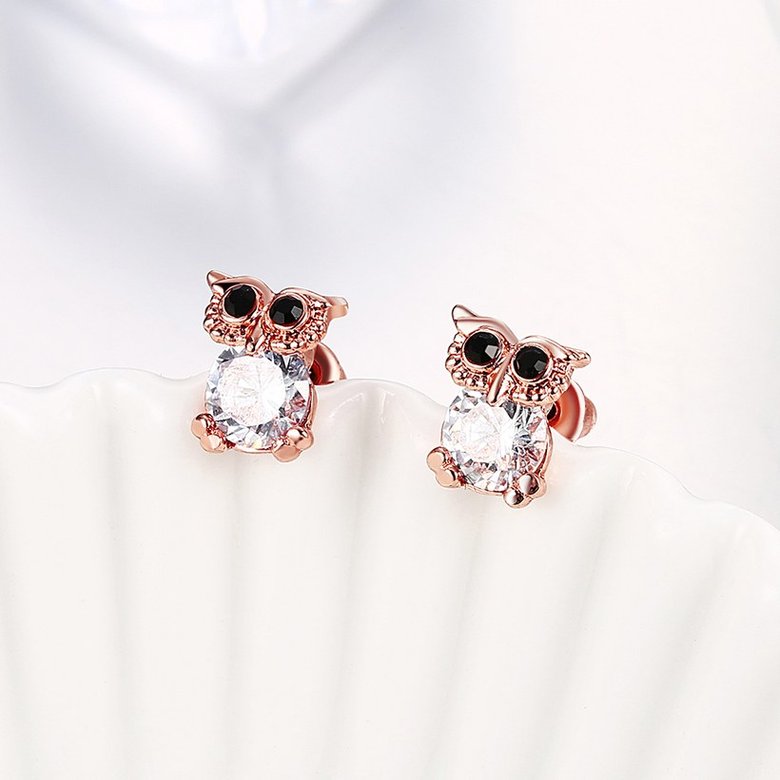 Wholesale Fashion hot sale rose gold zircon earrings women's wild small fresh European and American cute owl earrings wedding jewelry gift TGGPE211 4