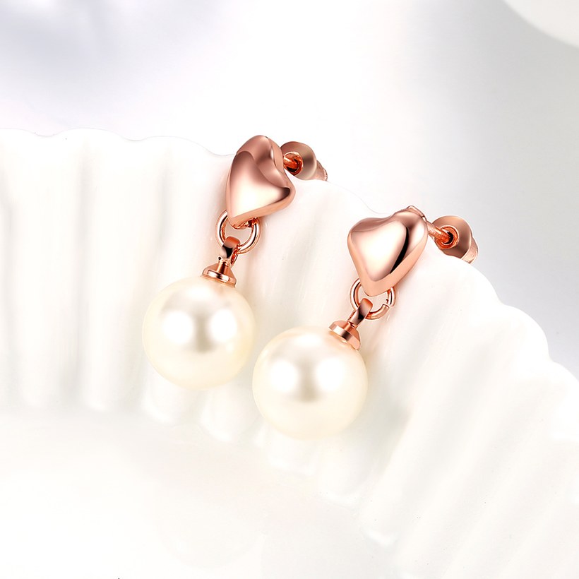 Wholesale Fashion earrings Popular rose gold heart earrings female temperament sweet pearl earrings for women jewelry TGGPE247 3