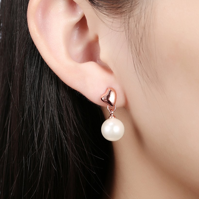 Wholesale Fashion earrings Popular rose gold heart earrings female temperament sweet pearl earrings for women jewelry TGGPE247 4