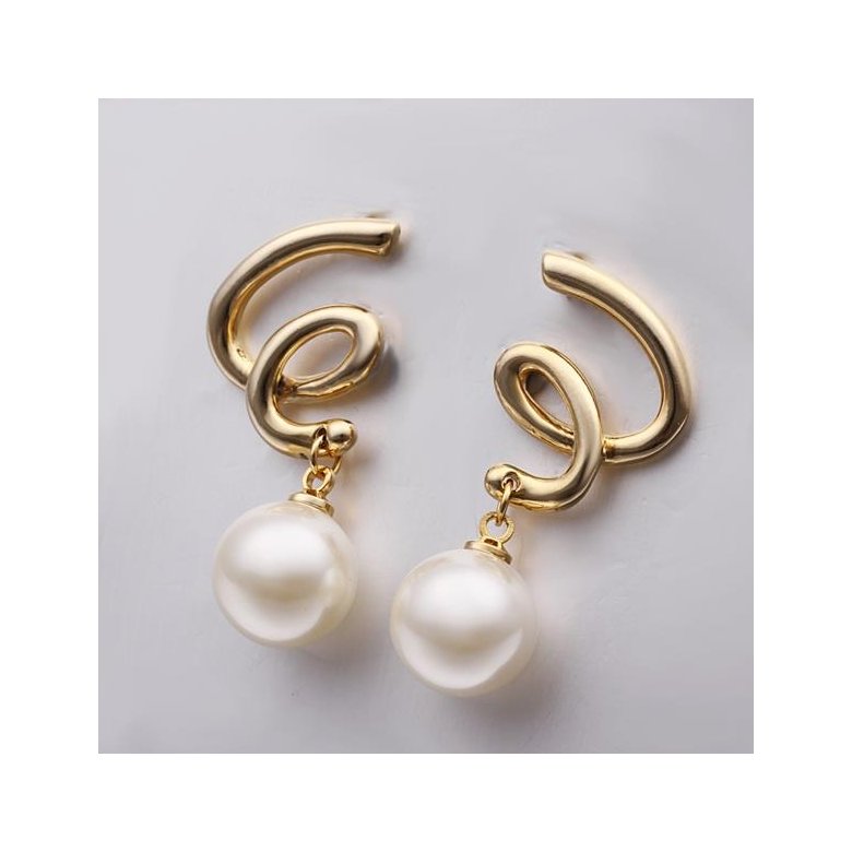 Wholesale jewelry from China 24K Gold Round Pearl Stud Earring For Women Girls Rotate Pendant Fashion Jewelry Gifts TGGPE260 1