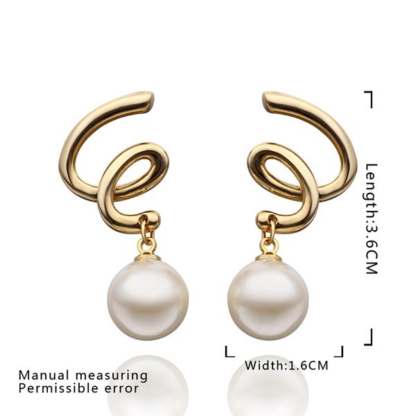 Wholesale jewelry from China 24K Gold Round Pearl Stud Earring For Women Girls Rotate Pendant Fashion Jewelry Gifts TGGPE260 2