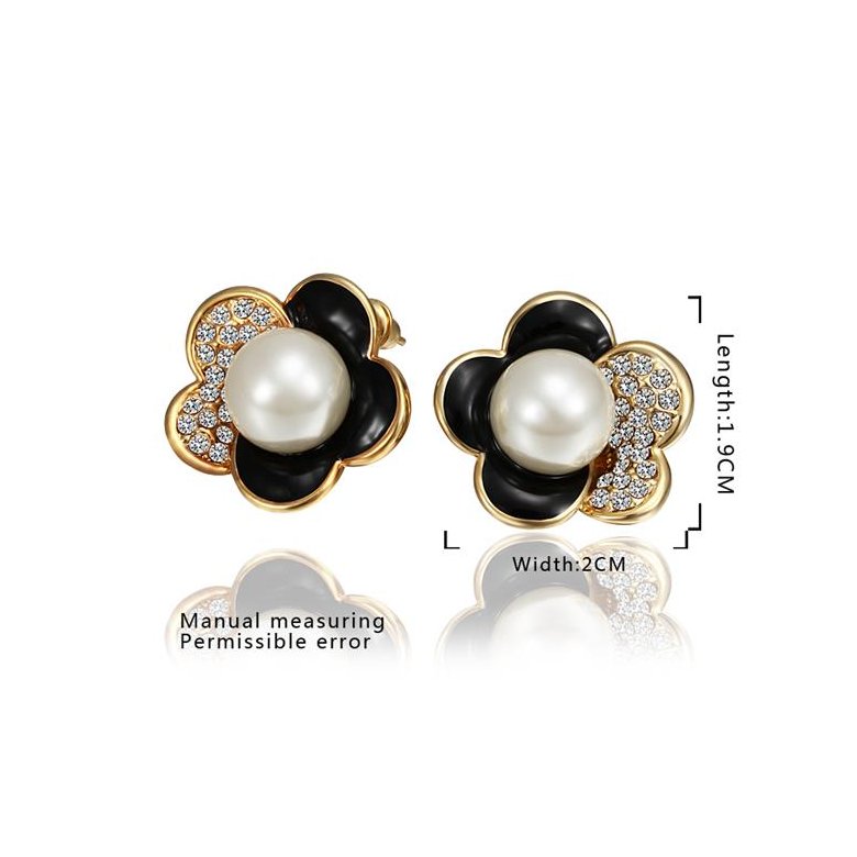 Wholesale Korea Style Flower Shape black Enamel Earrings gold color crystal earrings for Girls Party Cute Lovely jewelry TGGPE358 1