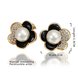 Wholesale Korea Style Flower Shape black Enamel Earrings gold color crystal earrings for Girls Party Cute Lovely jewelry TGGPE358 1 small