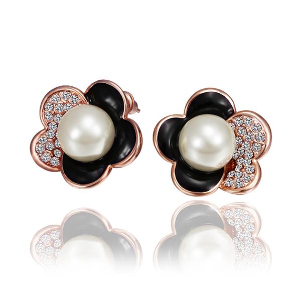 Wholesale Korea Style Flower Shape black Enamel Earrings gold color crystal earrings for Girls Party Cute Lovely jewelry TGGPE358 2