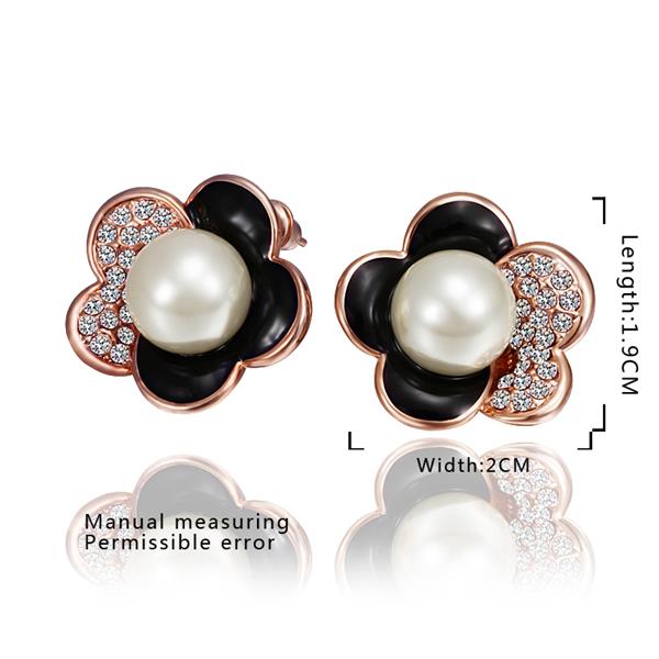 Wholesale Korea Style Flower Shape black Enamel Earrings gold color crystal earrings for Girls Party Cute Lovely jewelry TGGPE358 3