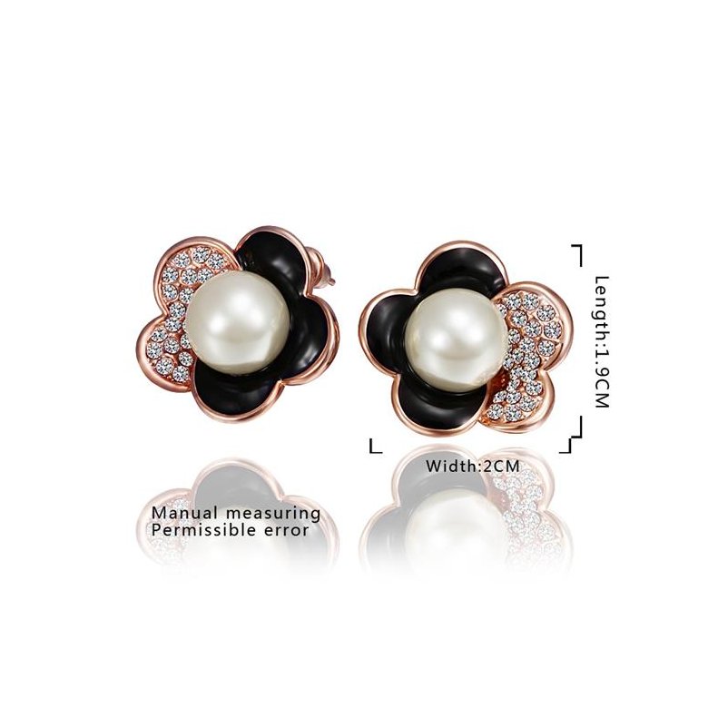 Wholesale Korea Style Flower Shape black Enamel Earrings gold color crystal earrings for Girls Party Cute Lovely jewelry TGGPE358 3