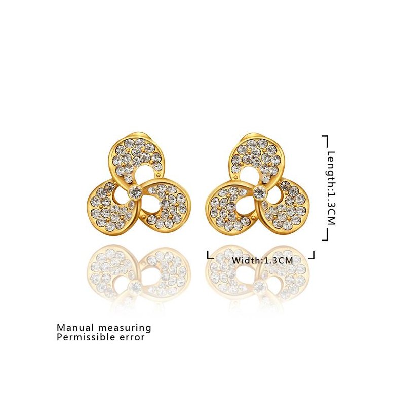 Wholesale Classic 24K Gold Geometric Rhinestone Stud Earrin Leaf Clover Earrings For women wedding jewelry TGGPE039 2