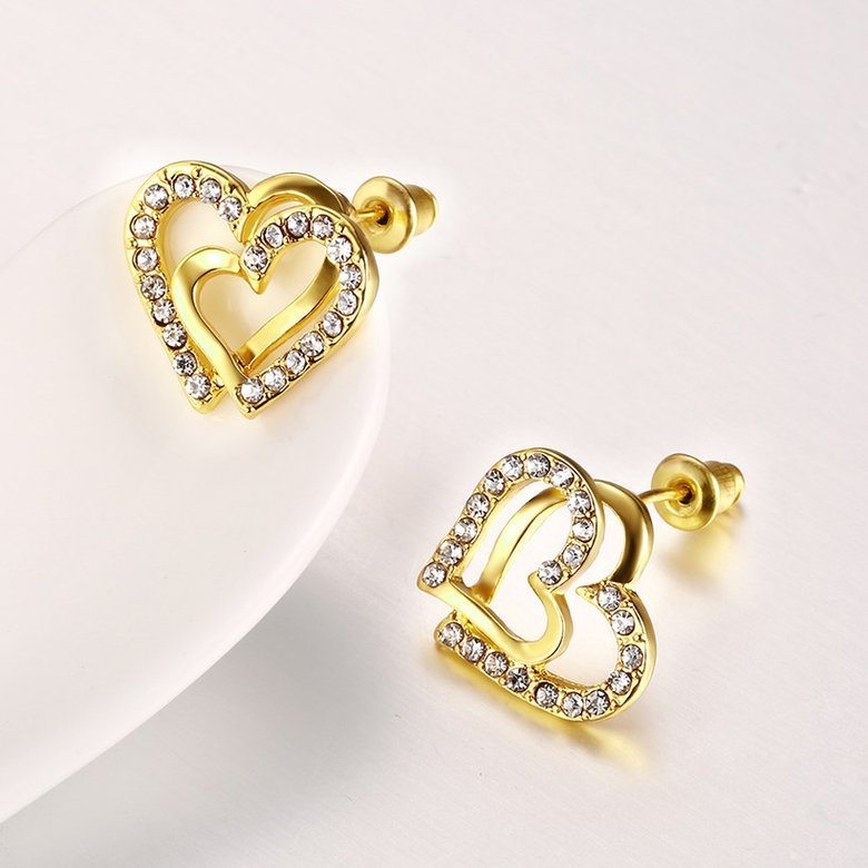Wholesale Cute gold plated Cubic Zirconia Irregular Love Heart Shaped double Stud Earrings Jewelry Gifts for Women TGGPE043 0
