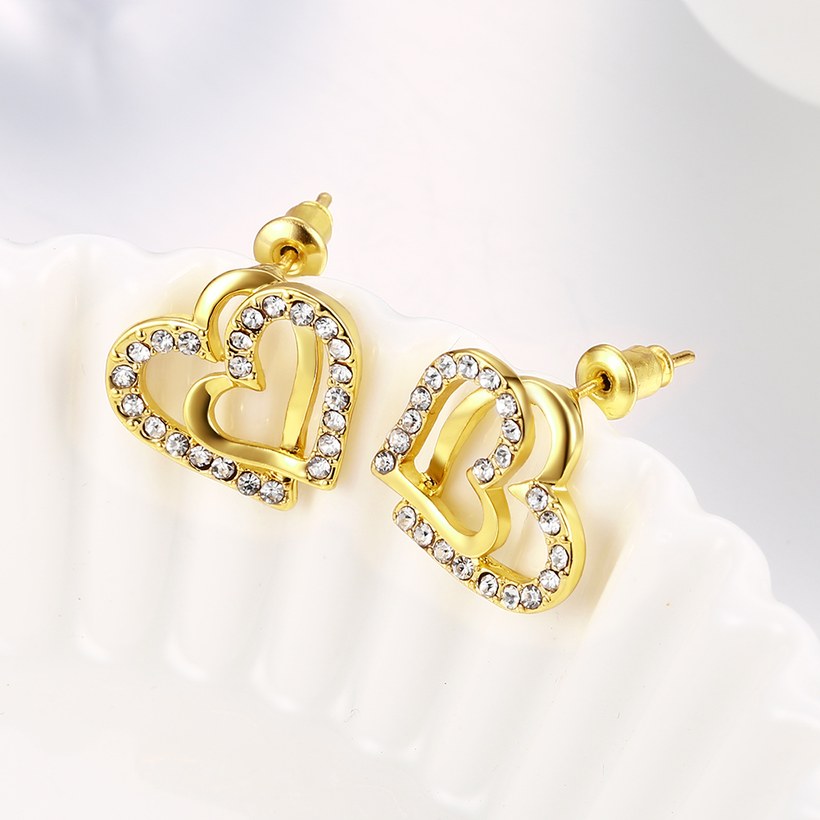 Wholesale Cute gold plated Cubic Zirconia Irregular Love Heart Shaped double Stud Earrings Jewelry Gifts for Women TGGPE043 1