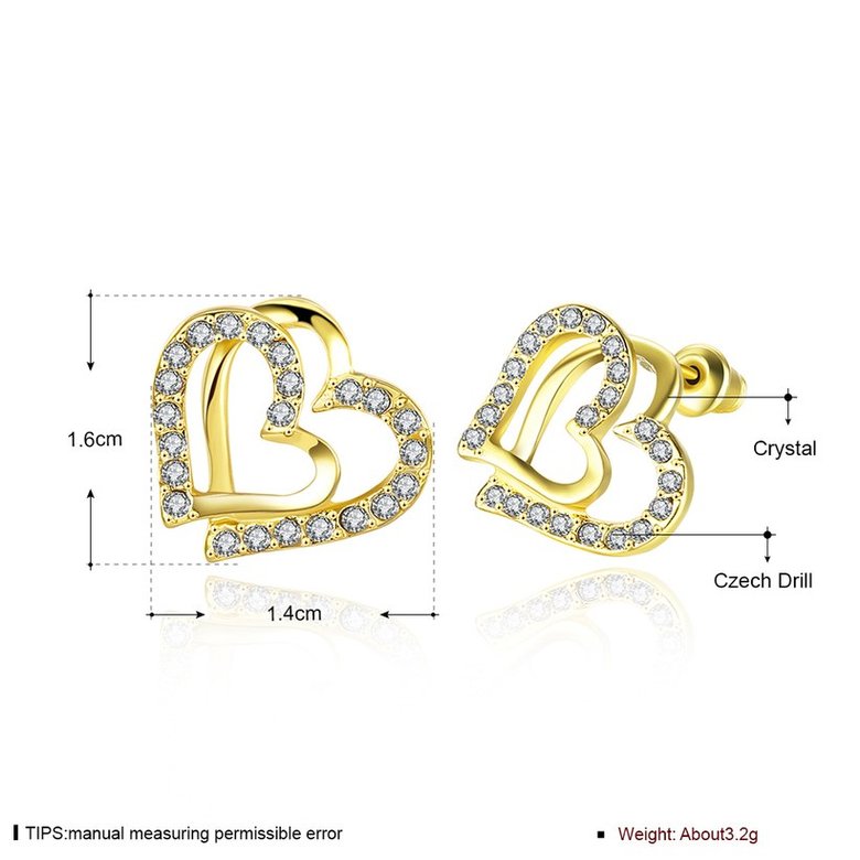 Wholesale Cute gold plated Cubic Zirconia Irregular Love Heart Shaped double Stud Earrings Jewelry Gifts for Women TGGPE043 3