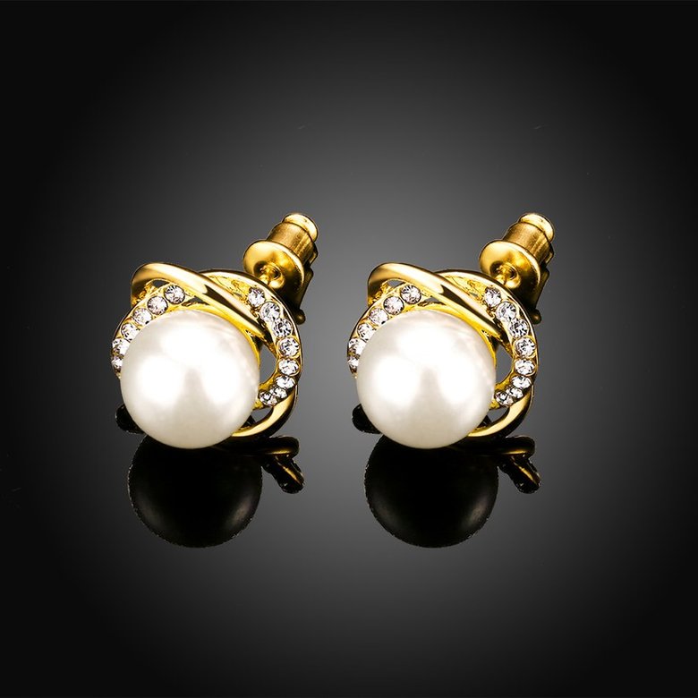 Wholesale jewelry from China Classic 24K Gold Stud Earring pearl petal earrings temperament female jewelry TGGPE050 2