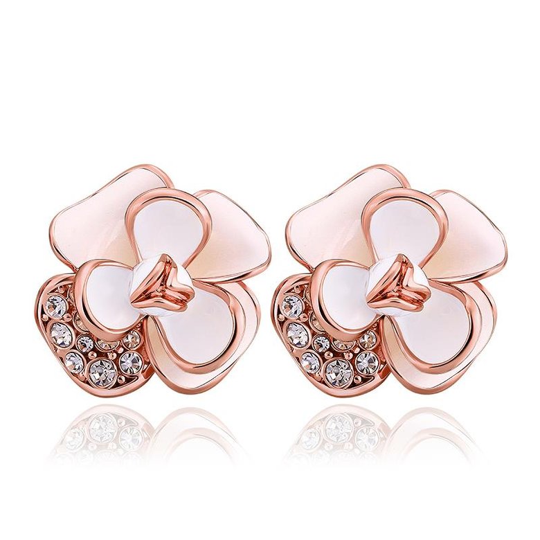 Wholesale Romantic Gold color Plated Crystal Earring Fashion Flower Stud Women Jewelry fine party jewelry  TGGPE061 0