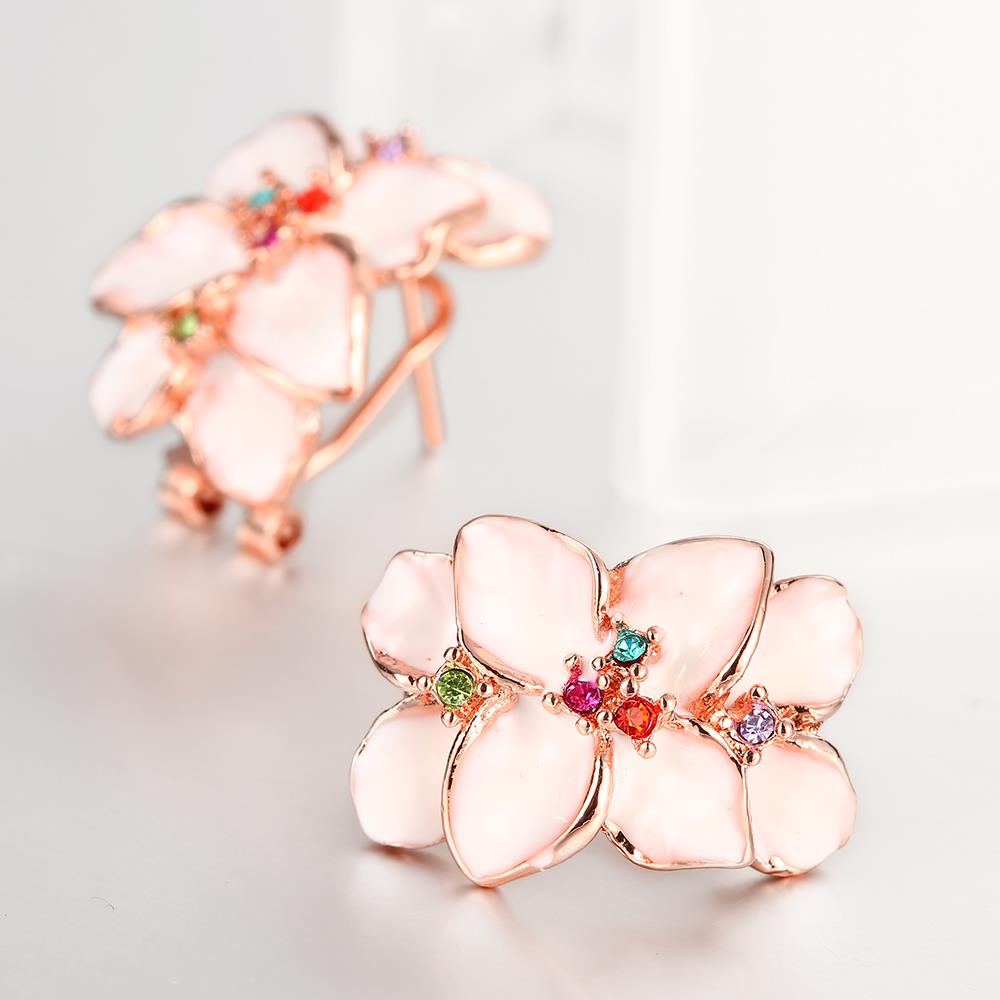 Wholesale Romantic Rose Gold Plated Enamel Rhinestone Stud Earring for Girls Party Cute Lovely jewelry TGGPE066 0