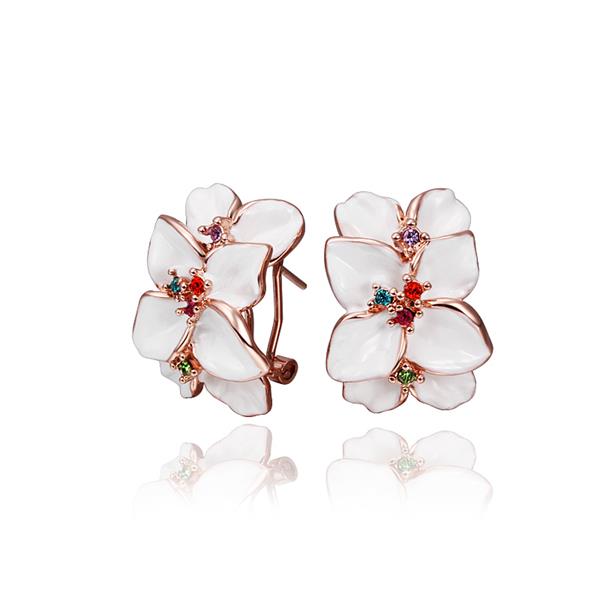 Wholesale Romantic Rose Gold Plated Enamel Rhinestone Stud Earring for Girls Party Cute Lovely jewelry TGGPE066 1