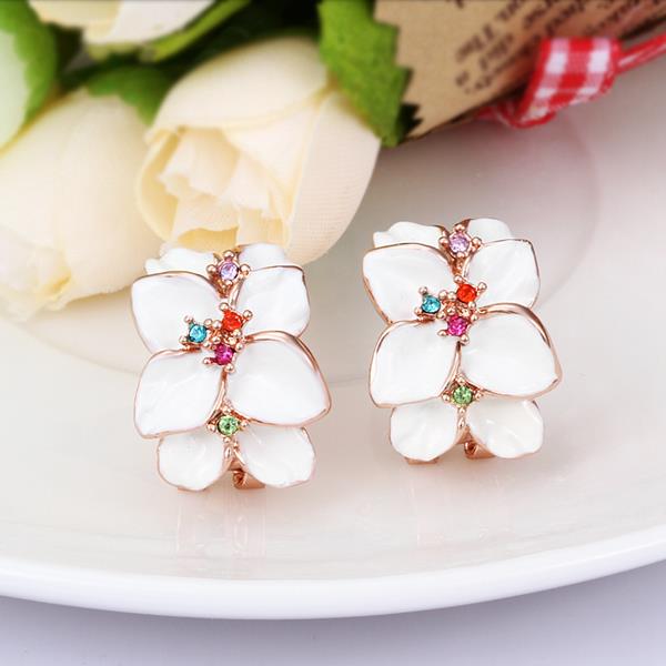 Wholesale Romantic Rose Gold Plated Enamel Rhinestone Stud Earring for Girls Party Cute Lovely jewelry TGGPE066 3