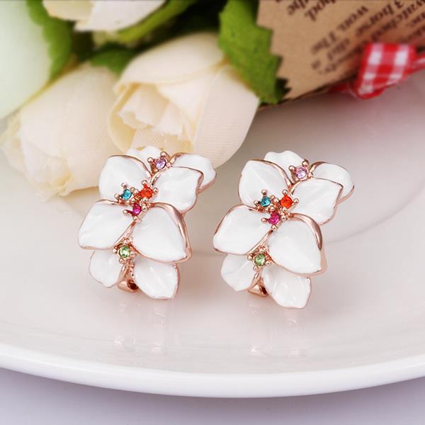 Wholesale Romantic Rose Gold Plated Enamel Rhinestone Stud Earring for Girls Party Cute Lovely jewelry TGGPE066 4