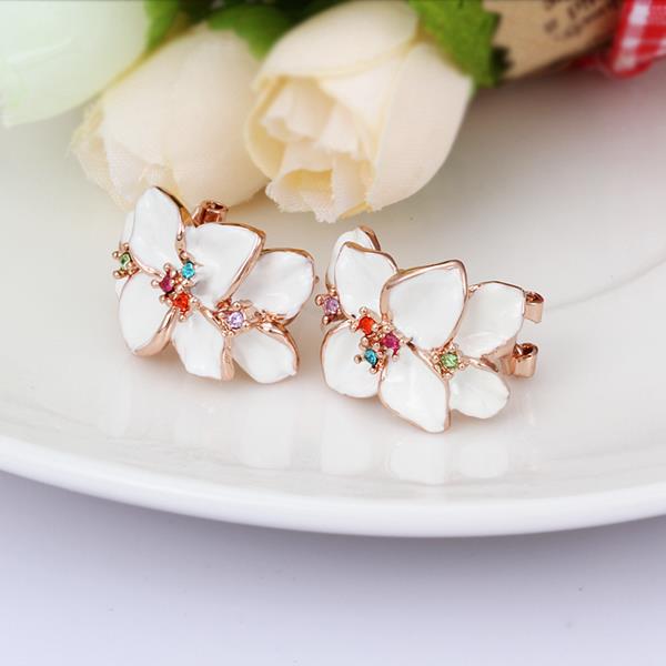 Wholesale Romantic Rose Gold Plated Enamel Rhinestone Stud Earring for Girls Party Cute Lovely jewelry TGGPE066 5