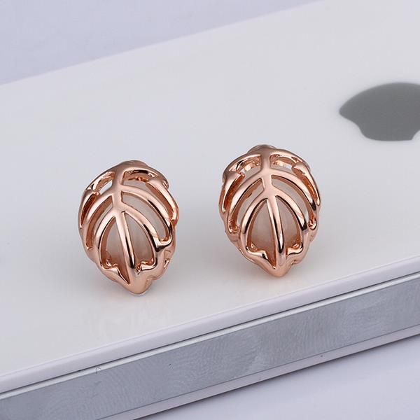 Wholesale Trendy Rose Gold Plated Fine Jewelry Stud Earrings Leaf shape Oval Gemstone Ear Studs jewelry  TGGPE003 1
