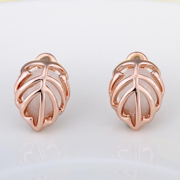 Wholesale Trendy Rose Gold Plated Fine Jewelry Stud Earrings Leaf shape Oval Gemstone Ear Studs jewelry  TGGPE003 2