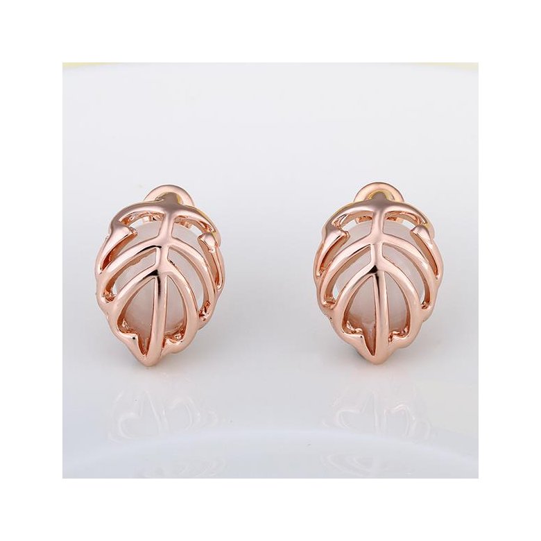 Wholesale Trendy Rose Gold Plated Fine Jewelry Stud Earrings Leaf shape Oval Gemstone Ear Studs jewelry  TGGPE003 2