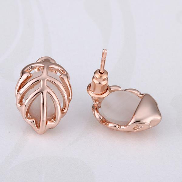 Wholesale Trendy Rose Gold Plated Fine Jewelry Stud Earrings Leaf shape Oval Gemstone Ear Studs jewelry  TGGPE003 3