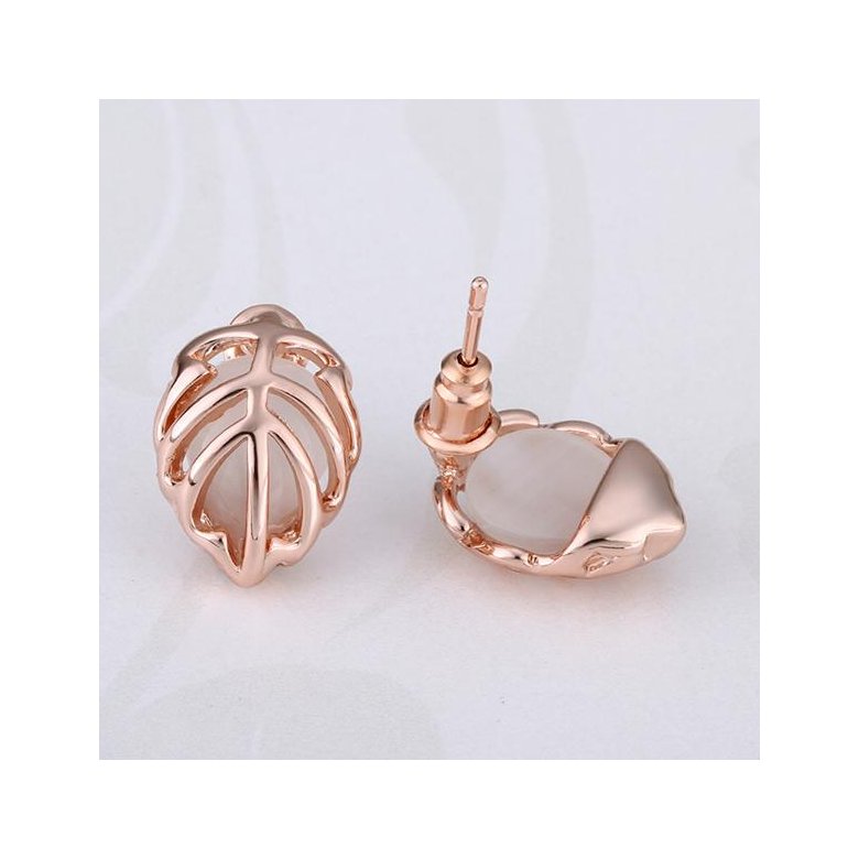 Wholesale Trendy Rose Gold Plated Fine Jewelry Stud Earrings Leaf shape Oval Gemstone Ear Studs jewelry  TGGPE003 3