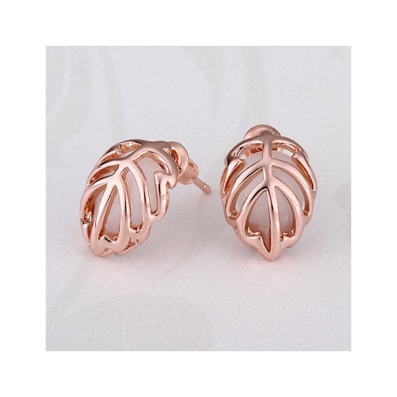 Wholesale Trendy Rose Gold Plated Fine Jewelry Stud Earrings Leaf shape Oval Gemstone Ear Studs jewelry  TGGPE003 4