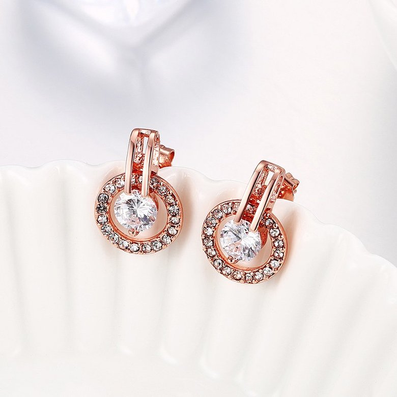 Wholesale Trendy Cubic Zirconia Gold Hoop Round Earrings Luxury Brand Pave High Quality Crystal Drop Earrings For Women Korean Jewelry TGGPE089 3