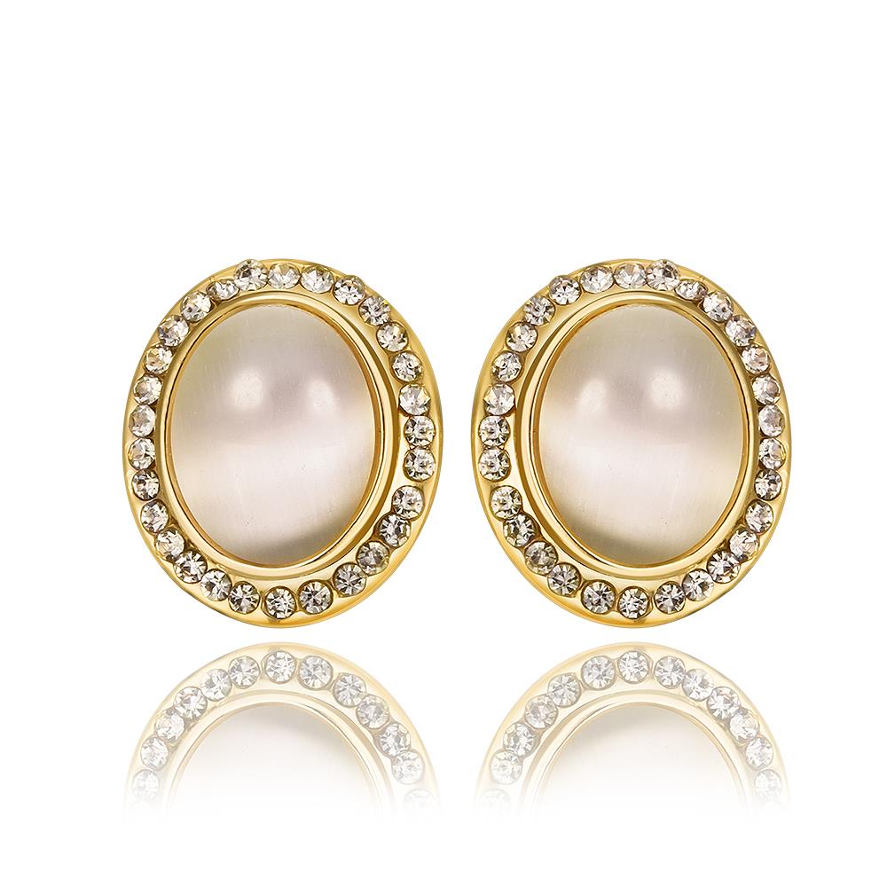 Wholesale Trendy 24K Gold Opal Oval Stone Stud Earring For Women Jewelry fine Gift TGGPE095 2