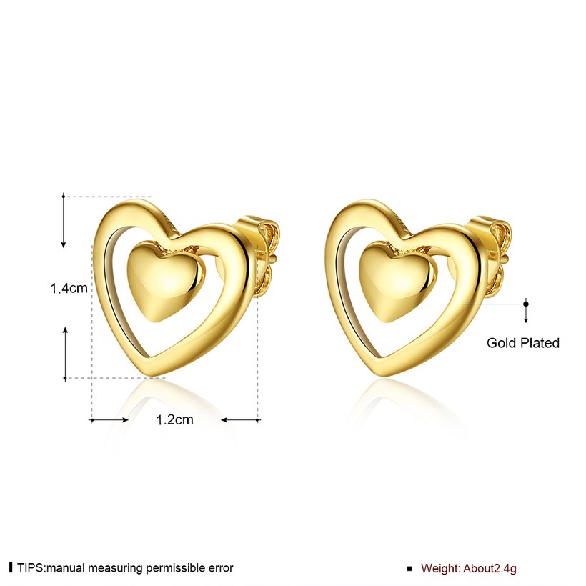 Wholesale Trendy 24K Gold Cute Heart Shape Stud Earring Classic party Jewelry  For Women Girls gift TGGPE106 0