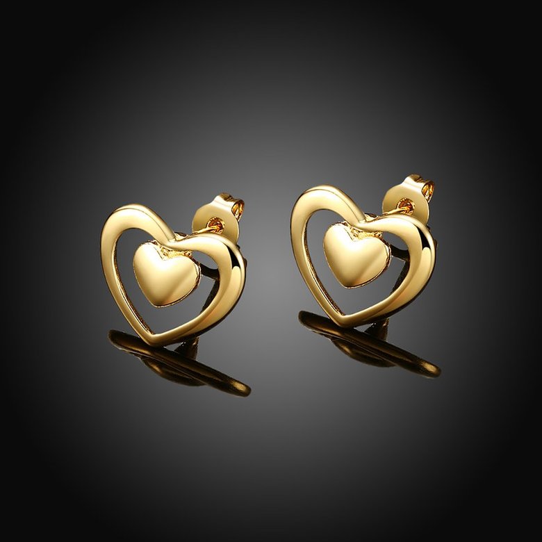 Wholesale Trendy 24K Gold Cute Heart Shape Stud Earring Classic party Jewelry  For Women Girls gift TGGPE106 1