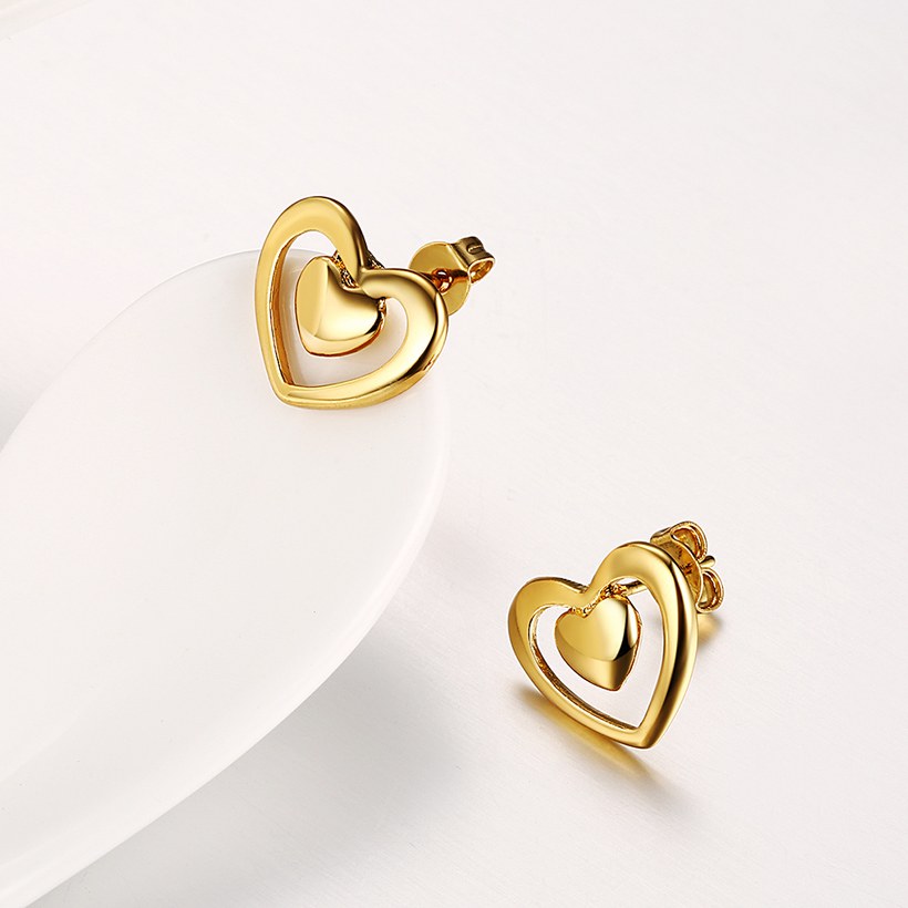 Wholesale Trendy 24K Gold Cute Heart Shape Stud Earring Classic party Jewelry  For Women Girls gift TGGPE106 2