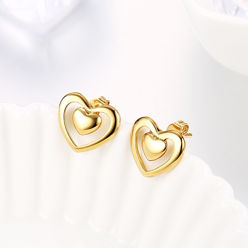 Wholesale Trendy 24K Gold Cute Heart Shape Stud Earring Classic party Jewelry  For Women Girls gift TGGPE106 3