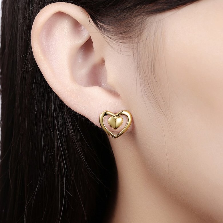 Wholesale Trendy 24K Gold Cute Heart Shape Stud Earring Classic party Jewelry  For Women Girls gift TGGPE106 4