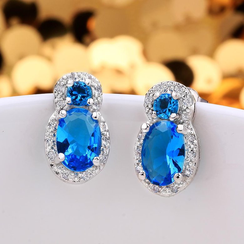 Wholesale Gorgeous AAA Sky Blue Cubic Zirconia round Dangle Earrings for Party Noble Wedding Women Earrings Classic Jewelry TGGPE206 3