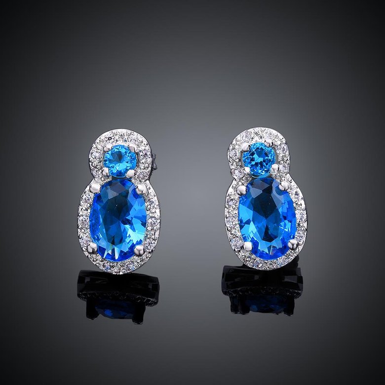 Wholesale Gorgeous AAA Sky Blue Cubic Zirconia round Dangle Earrings for Party Noble Wedding Women Earrings Classic Jewelry TGGPE206 4