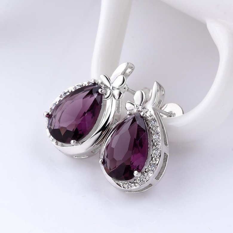 Wholesale Hot Sale Elegant Women Purple Rhinestone Water Drop Earrings Crystal Stone Dangle Earrings Gift For Women Birthday Gifts TGGPE208 0