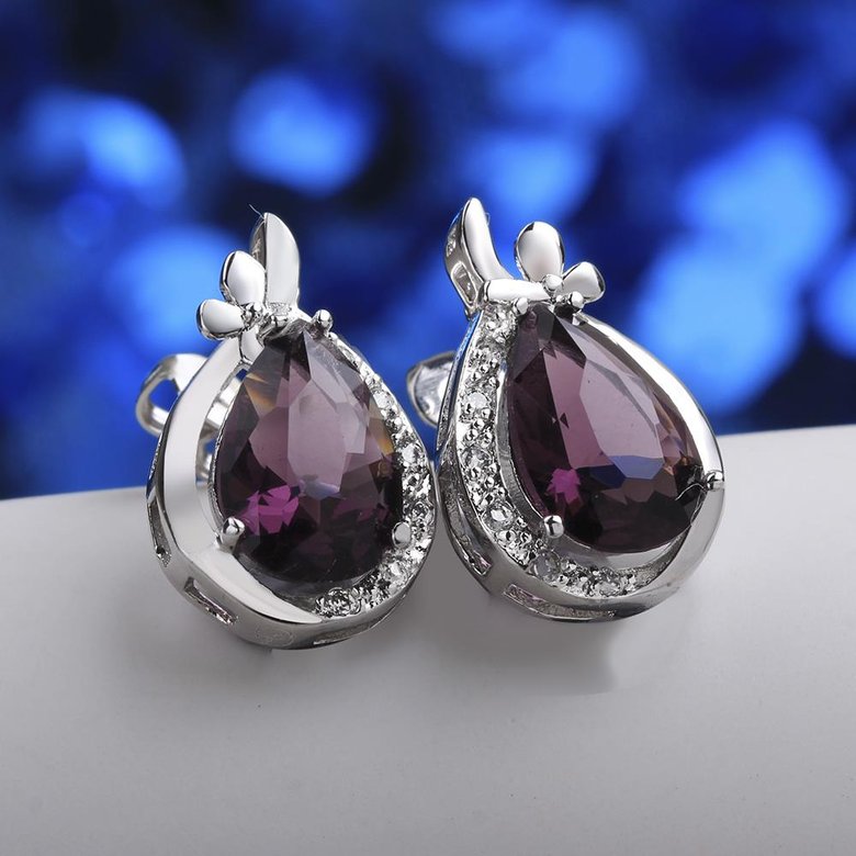 Wholesale Hot Sale Elegant Women Purple Rhinestone Water Drop Earrings Crystal Stone Dangle Earrings Gift For Women Birthday Gifts TGGPE208 1