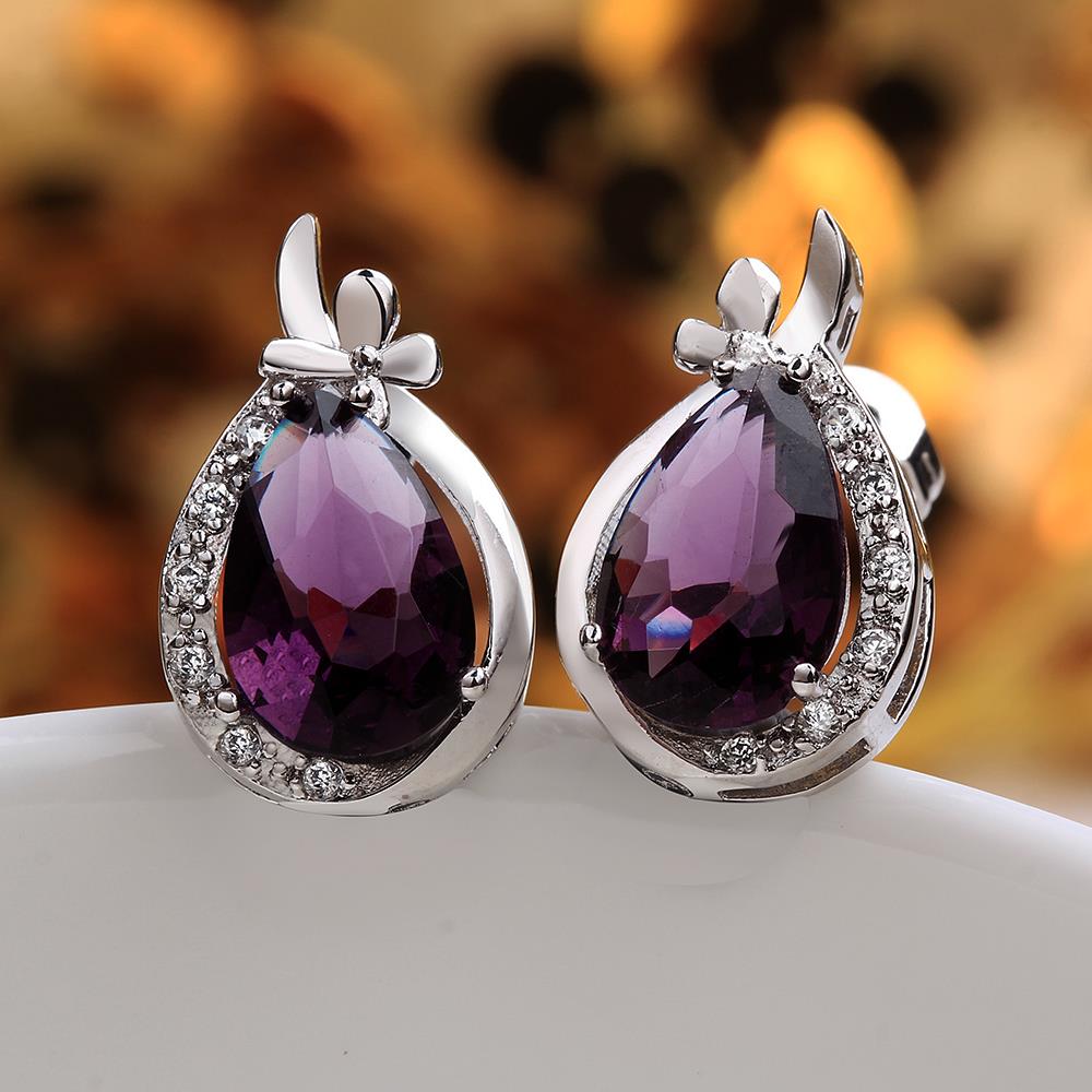 Wholesale Hot Sale Elegant Women Purple Rhinestone Water Drop Earrings Crystal Stone Dangle Earrings Gift For Women Birthday Gifts TGGPE208 2