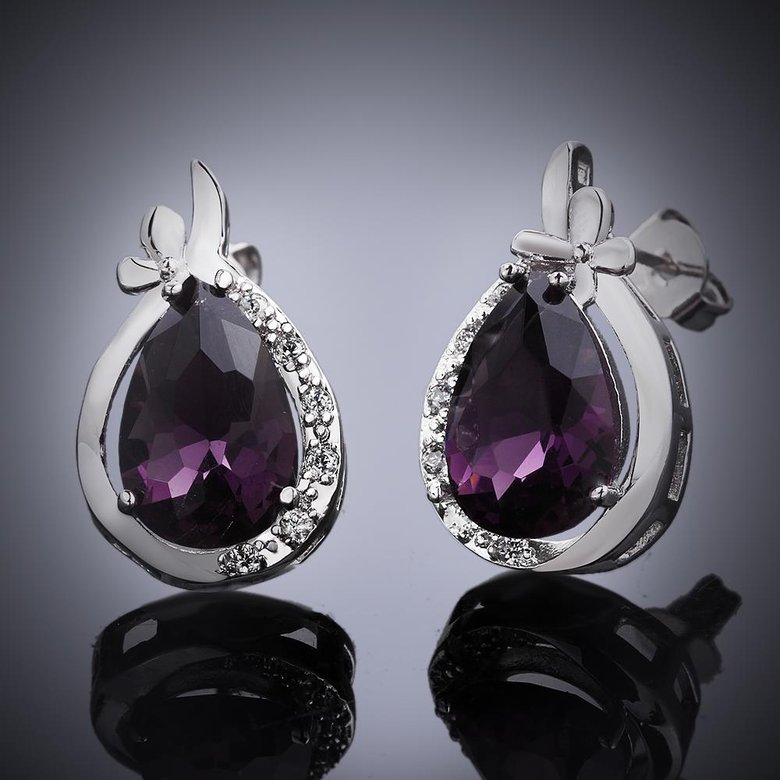 Wholesale Hot Sale Elegant Women Purple Rhinestone Water Drop Earrings Crystal Stone Dangle Earrings Gift For Women Birthday Gifts TGGPE208 4