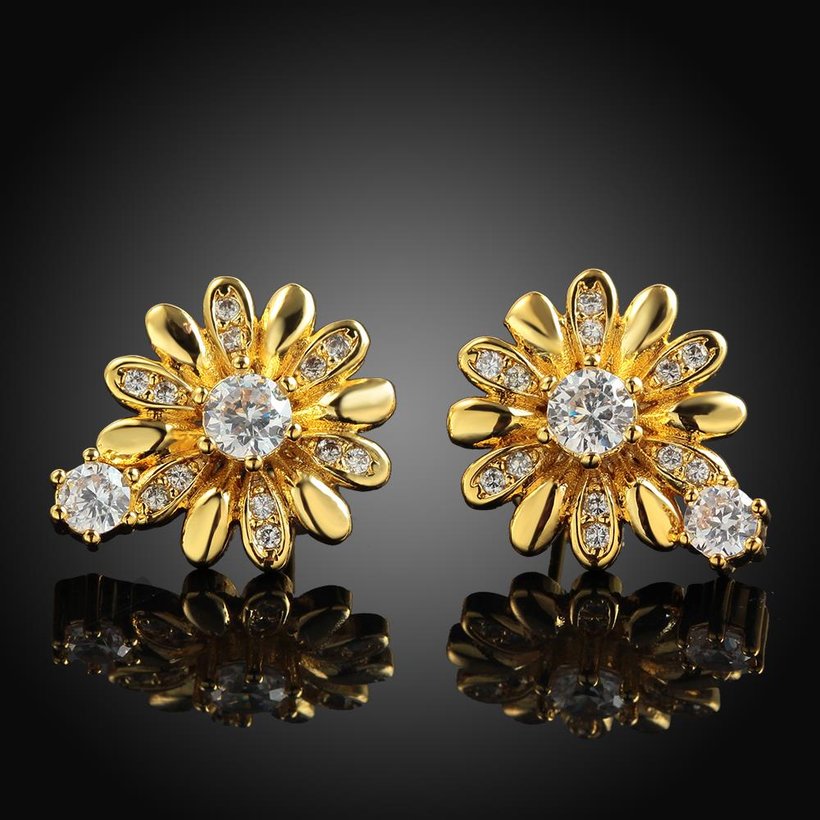 Wholesale Romantic 24K Gold Plated CZ Stud Earring Accessories chrysanthemum Shape Zircon Earrings for Women Wedding Engagement TGGPE220 1