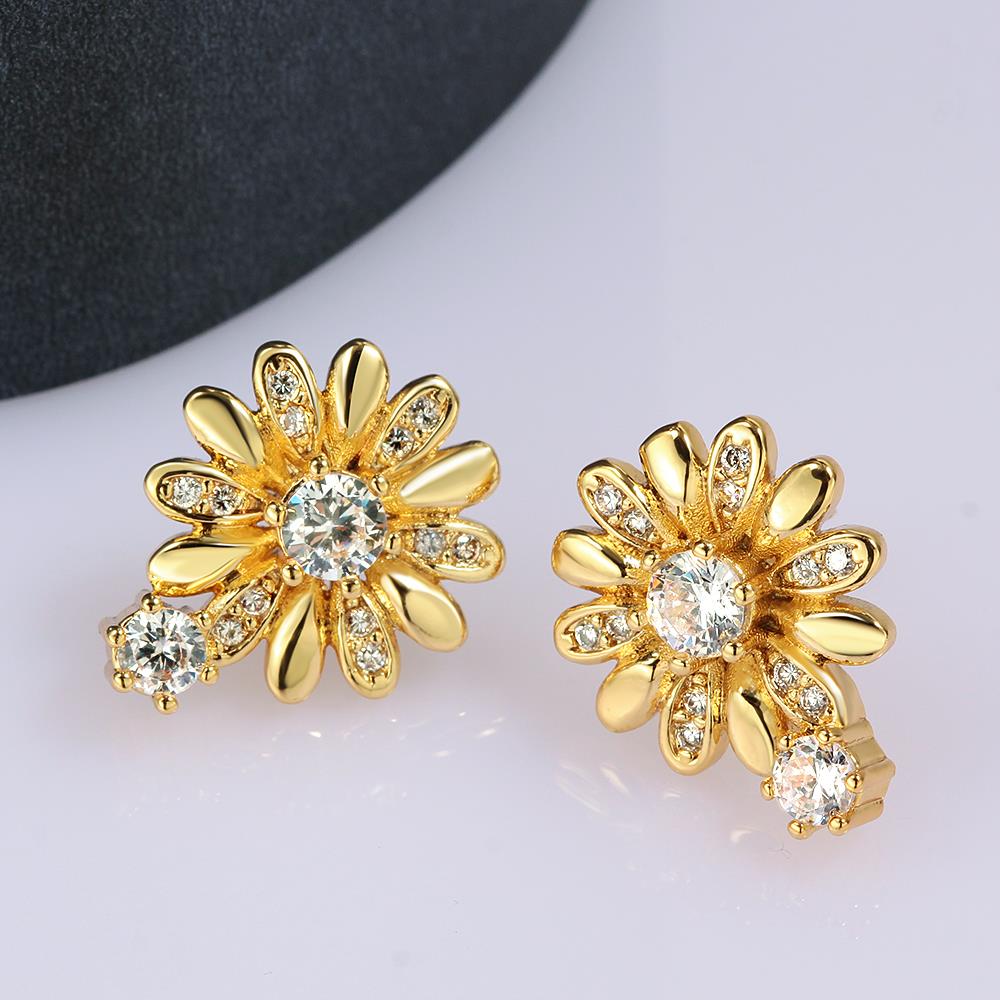 Wholesale Romantic 24K Gold Plated CZ Stud Earring Accessories chrysanthemum Shape Zircon Earrings for Women Wedding Engagement TGGPE220 2
