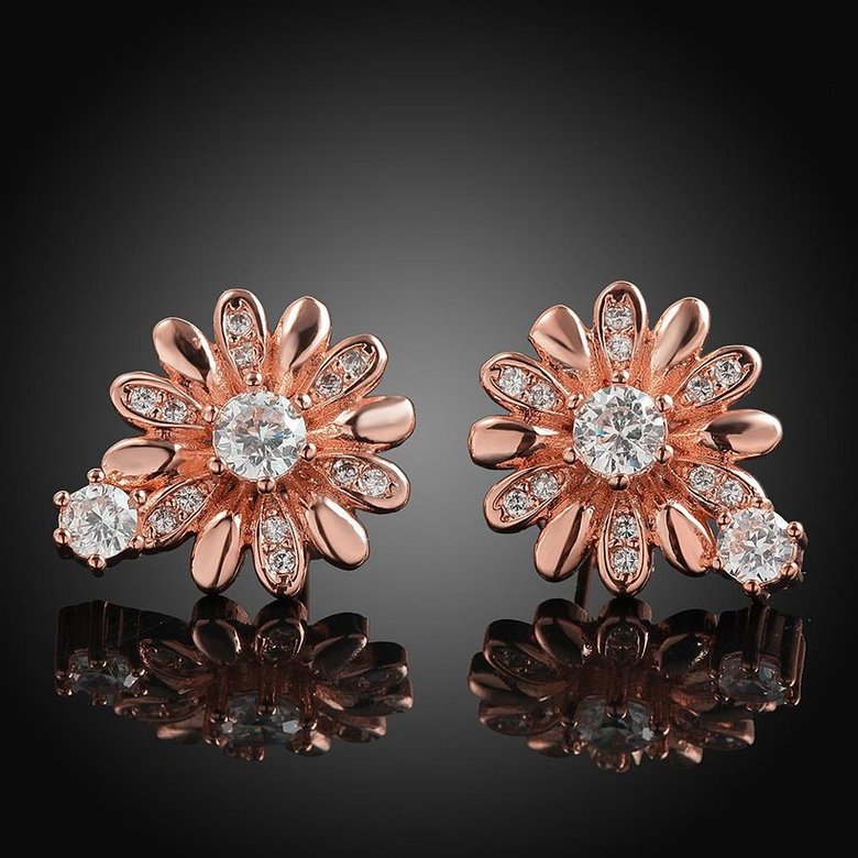 Wholesale Romantic 24K Gold Plated CZ Stud Earring Accessories chrysanthemum Shape Zircon Earrings for Women Wedding Engagement TGGPE220 4