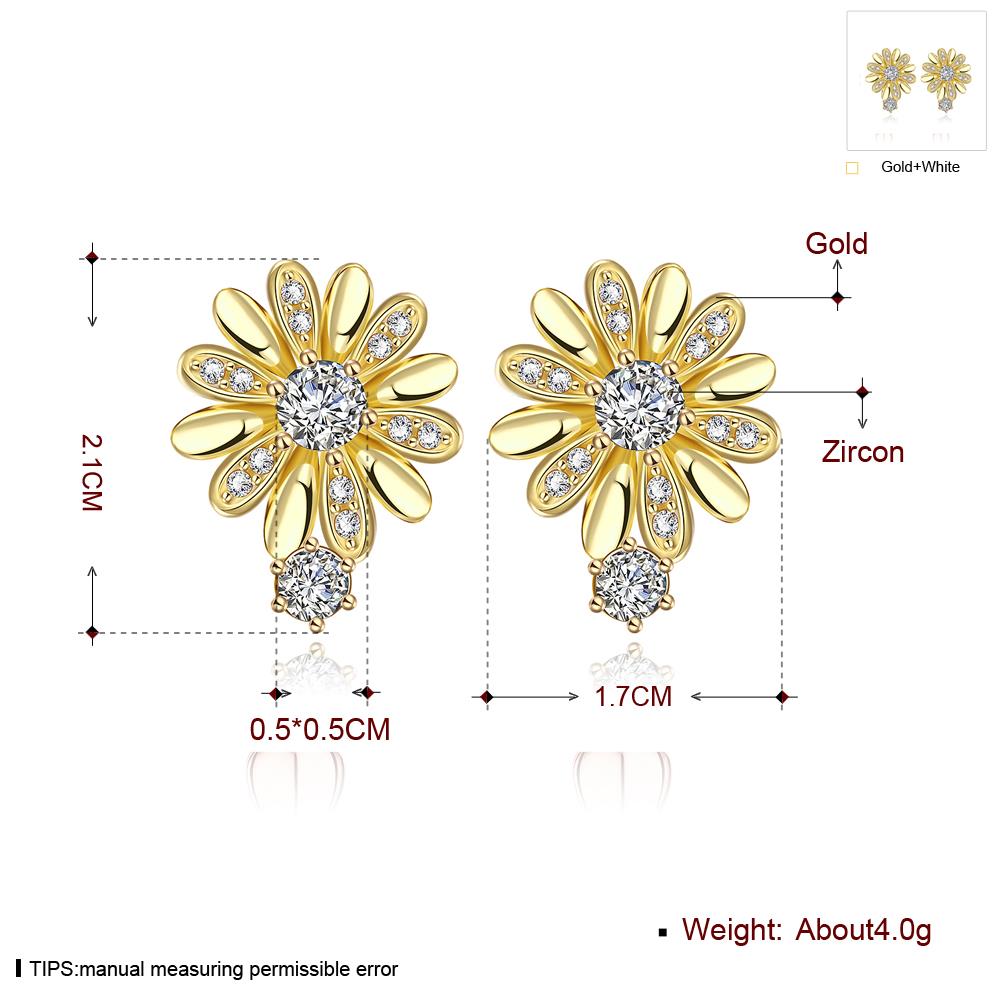 Wholesale Romantic 24K Gold Plated CZ Stud Earring Accessories chrysanthemum Shape Zircon Earrings for Women Wedding Engagement TGGPE220 6