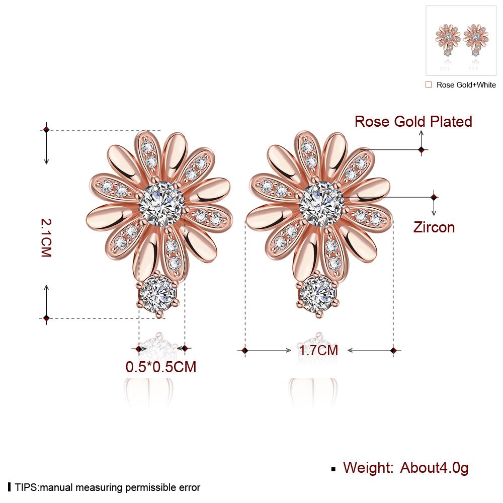 Wholesale Romantic 24K Gold Plated CZ Stud Earring Accessories chrysanthemum Shape Zircon Earrings for Women Wedding Engagement TGGPE220 7