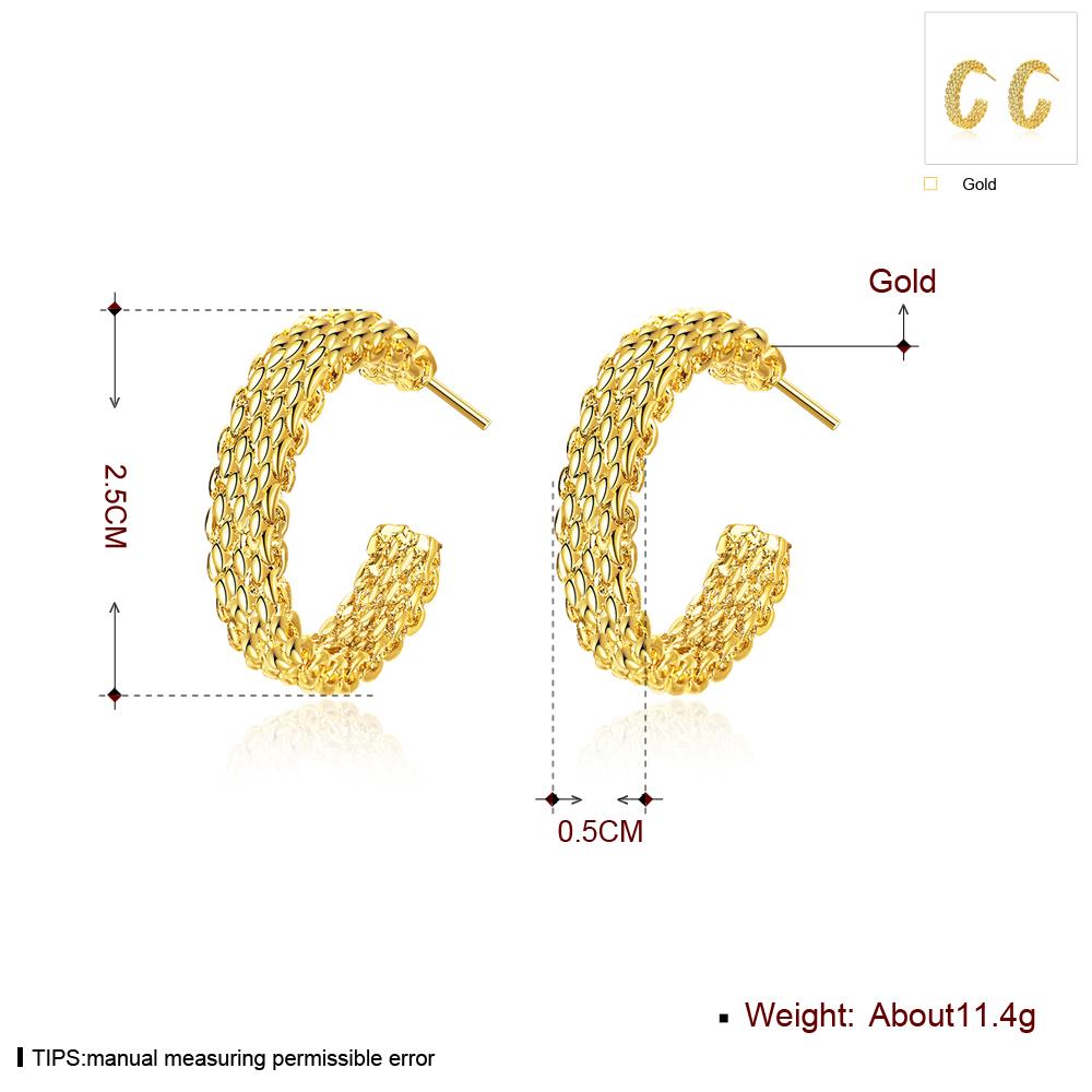 Wholesale Trendy 24K Gold Round Stud Earring Simple Design Metal Wide Round Circle Weave Chain Small Hoop Earrings for Women jewelry  TGGPE226 0