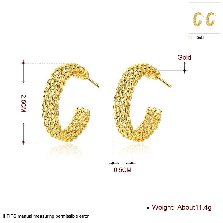 Wholesale Trendy 24K Gold Round Stud Earring Simple Design Metal Wide Round Circle Weave Chain Small Hoop Earrings for Women jewelry  TGGPE226 0