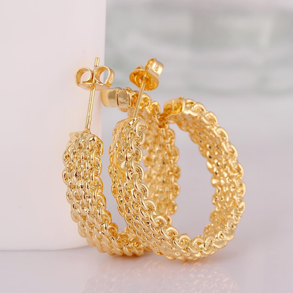 Wholesale Trendy 24K Gold Round Stud Earring Simple Design Metal Wide Round Circle Weave Chain Small Hoop Earrings for Women jewelry  TGGPE226 5