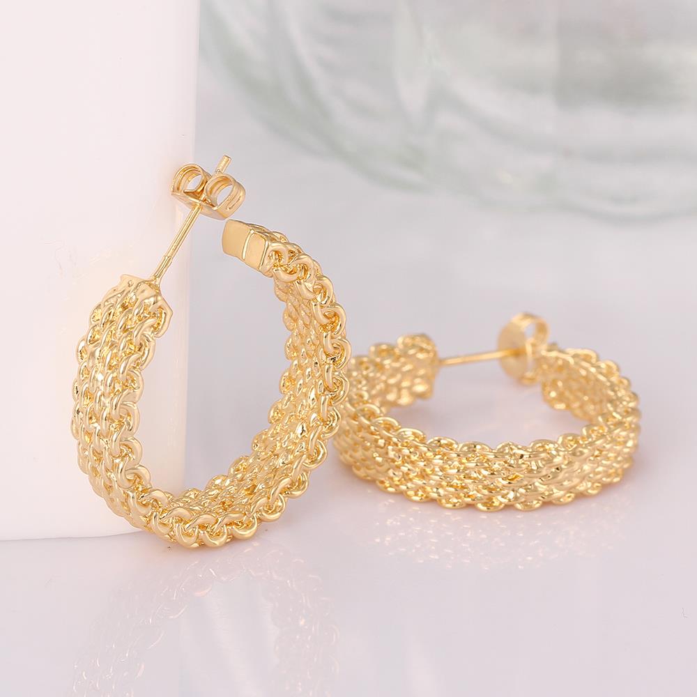 Wholesale Trendy 24K Gold Round Stud Earring Simple Design Metal Wide Round Circle Weave Chain Small Hoop Earrings for Women jewelry  TGGPE226 6